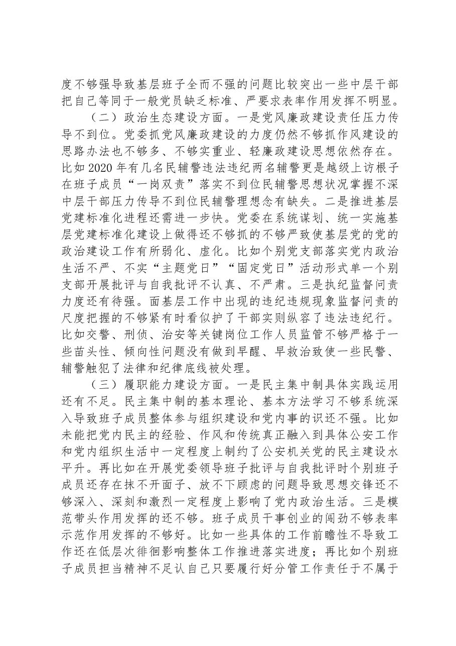 公安局队伍教育整顿专题民主生活会班子对照检查发言材料.docx,第3页预览