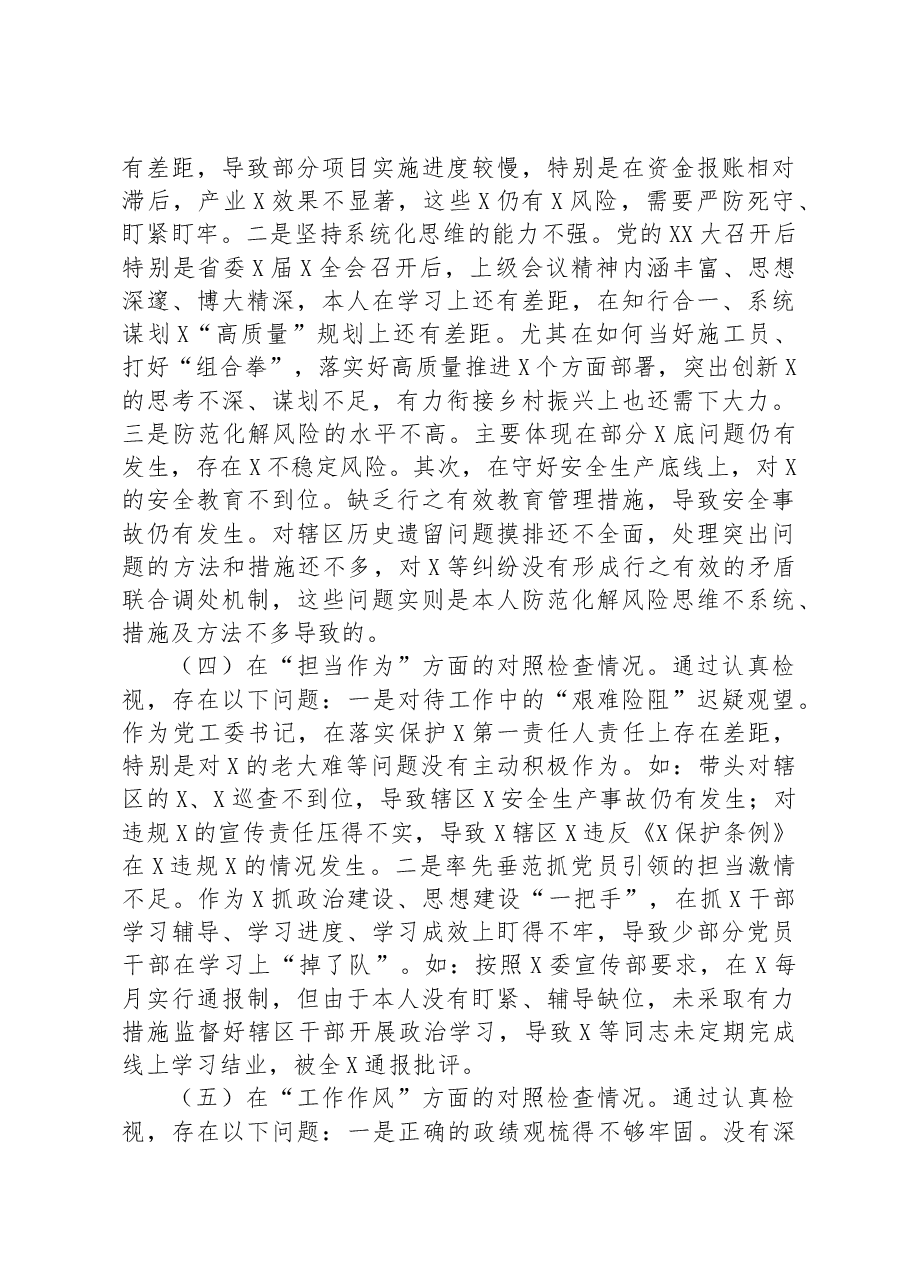 党工委书记2023年主题教育专题民主生活会个人对照检查材料.docx,第3页预览