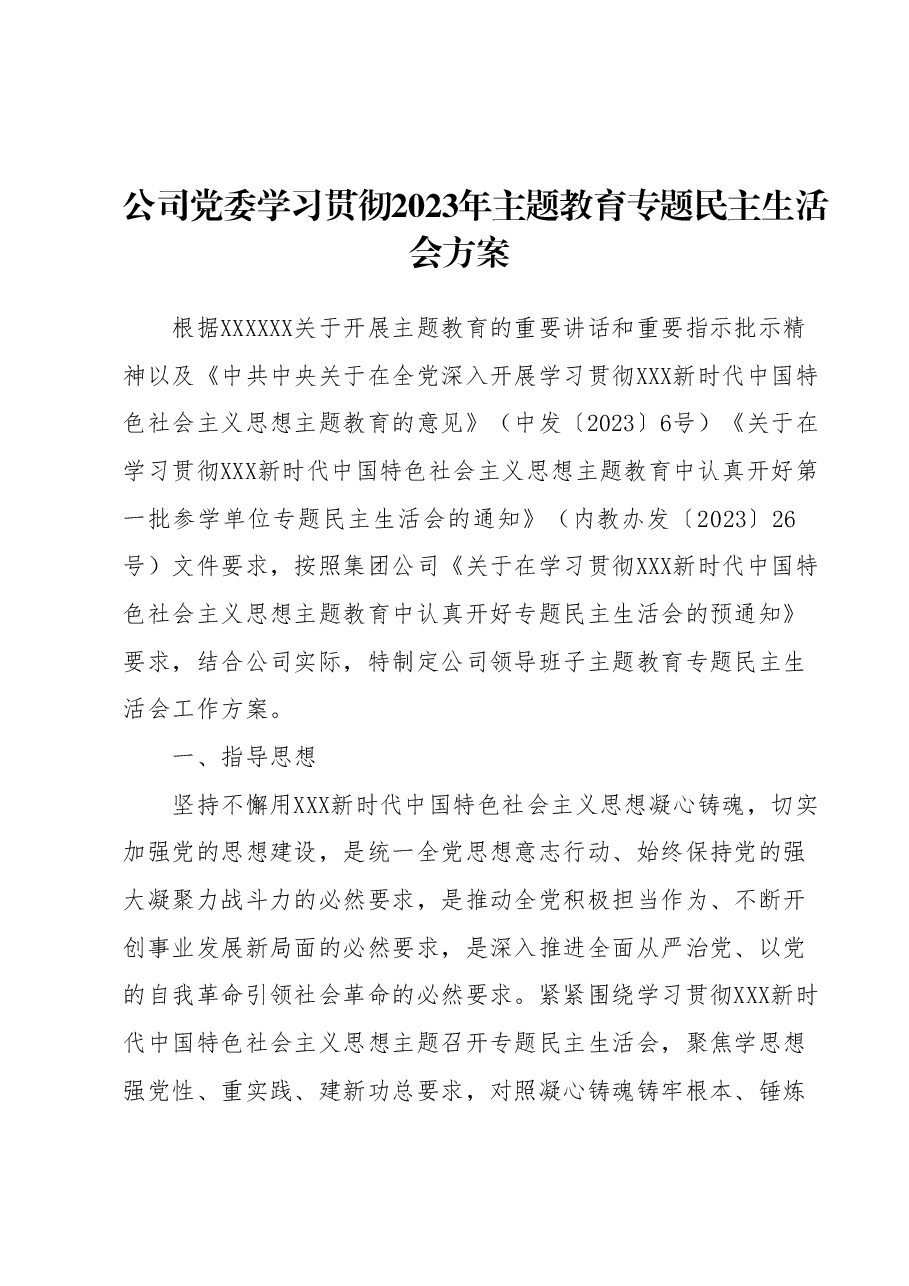(国企公司党委)学习贯彻2023年主题教育专题民主生活会方案.docx,第1页预览