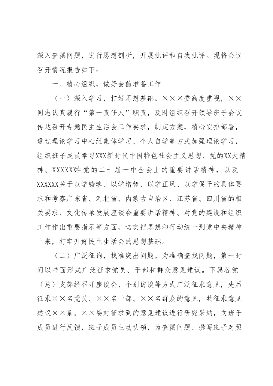 2023年第一批主题教育专题民主生活会 召开情况报告.docx,第2页预览