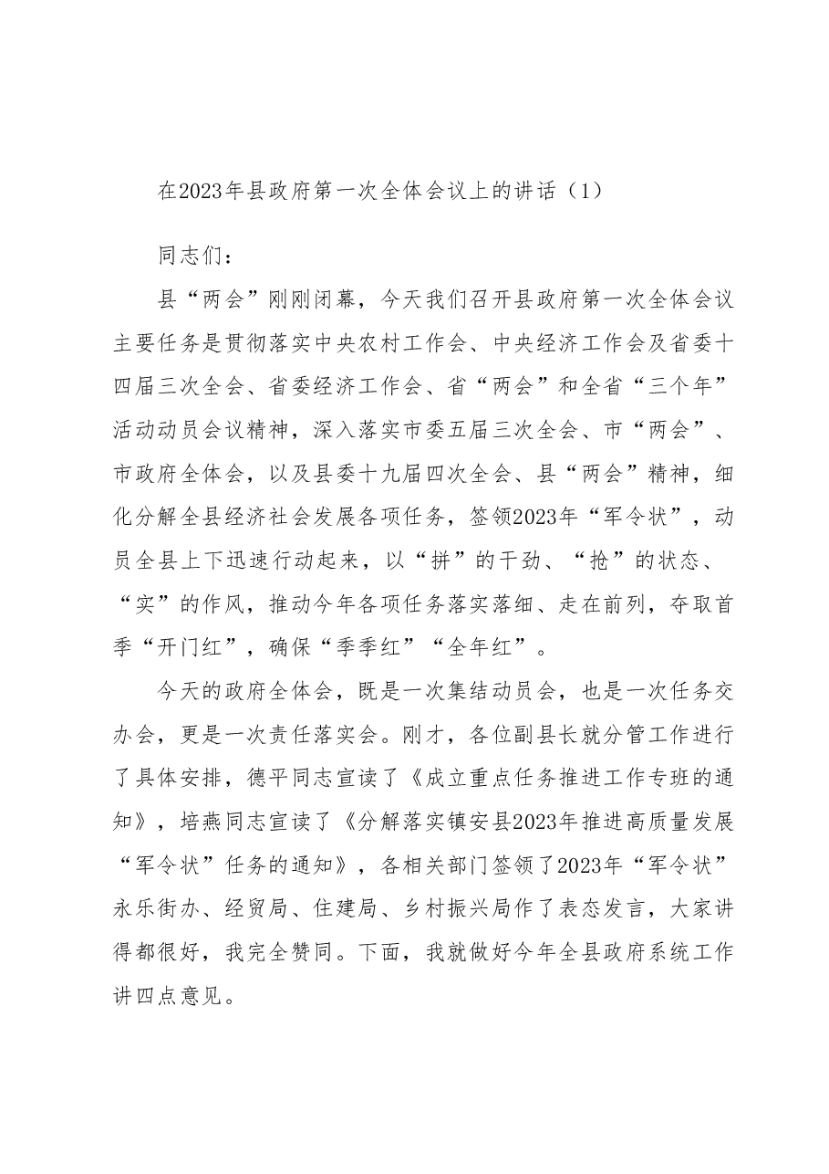 (8篇)在2023年县政府第一次全体会议上的讲话汇编.docx,第2页预览