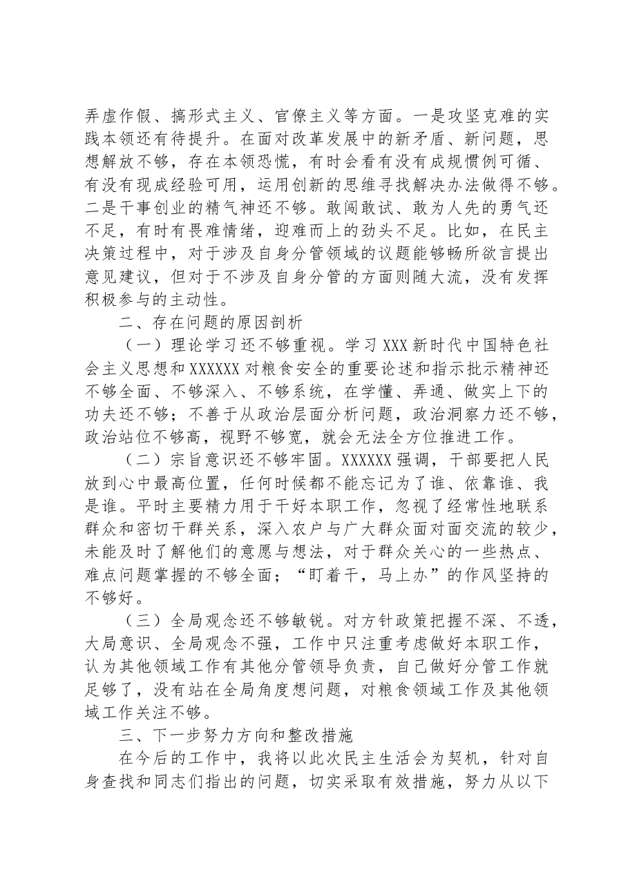 粮食系统领域巡视民主生活会对照检查材料.docx,第3页预览