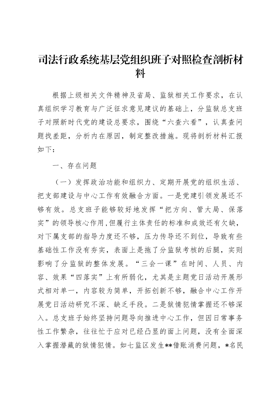司法行政系统基层党组织班子对照检查剖析材料.docx，第1页预览
