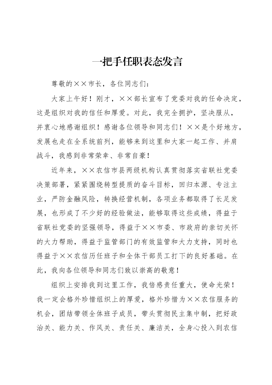 一把手任职表态发言.docx,第1页预览