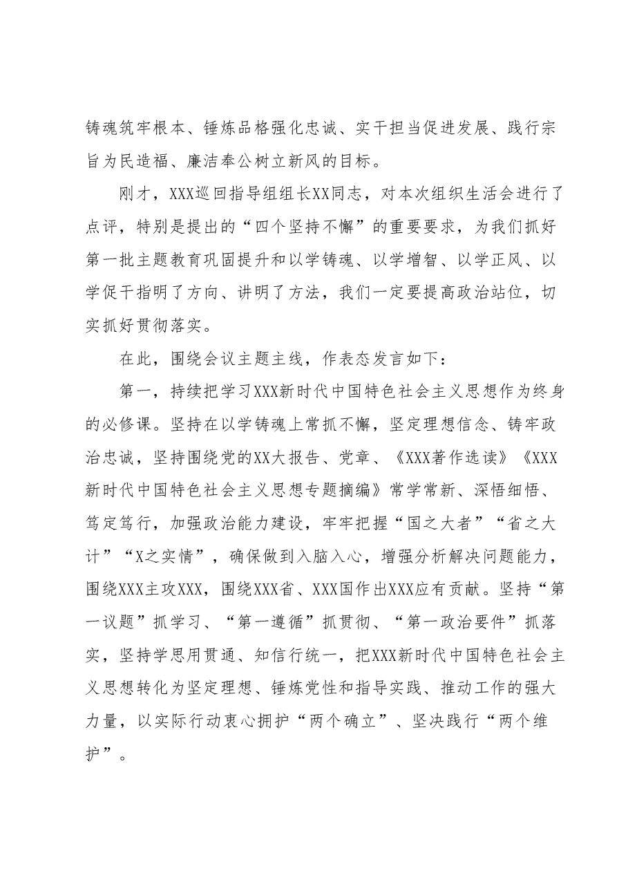 XXX在2023年主题教育专题组织生活会上总结表态发言.docx,第2页预览