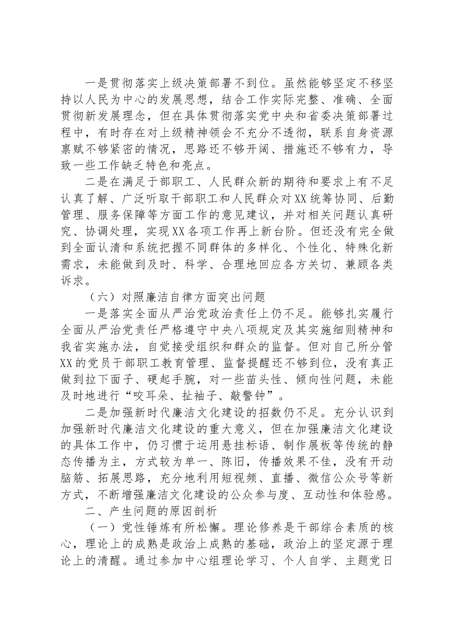 主题教育专题民主生活会党委书记局长个人剖析查摆材料.docx，第3页预览