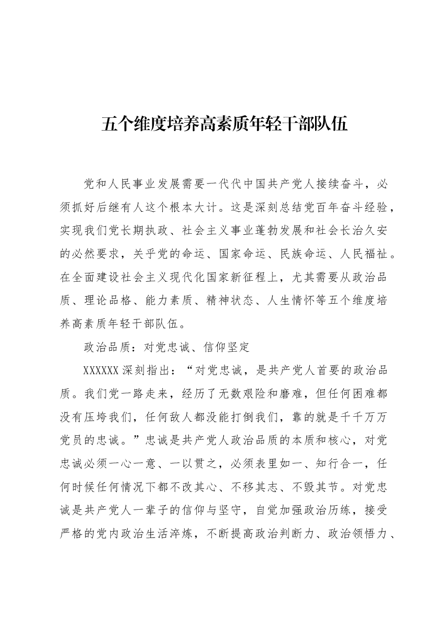 五个维度培养高素质年轻干部队伍.docx,第1页预览