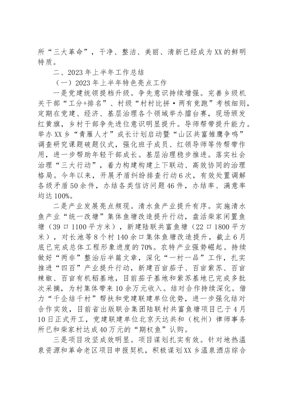 XX乡2023年上半年工作总结和下半年工作思路.docx,第2页预览