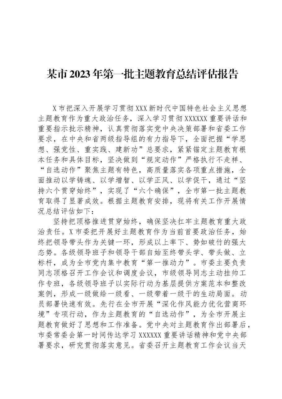 某市2023年第一批主题教育总结评估报告.docx,第1页预览