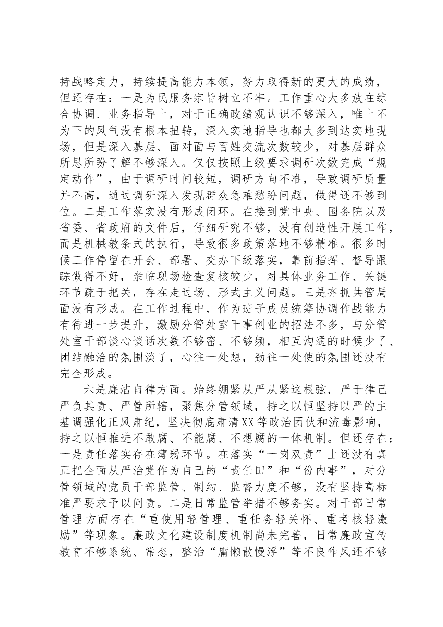 2023年班子成员主题教育民主生活会个人发言提纲1.docx，第4页预览