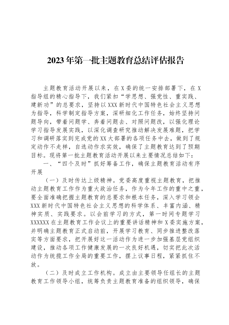 2023年第一批主题教育总结评估报告.docx,第1页预览