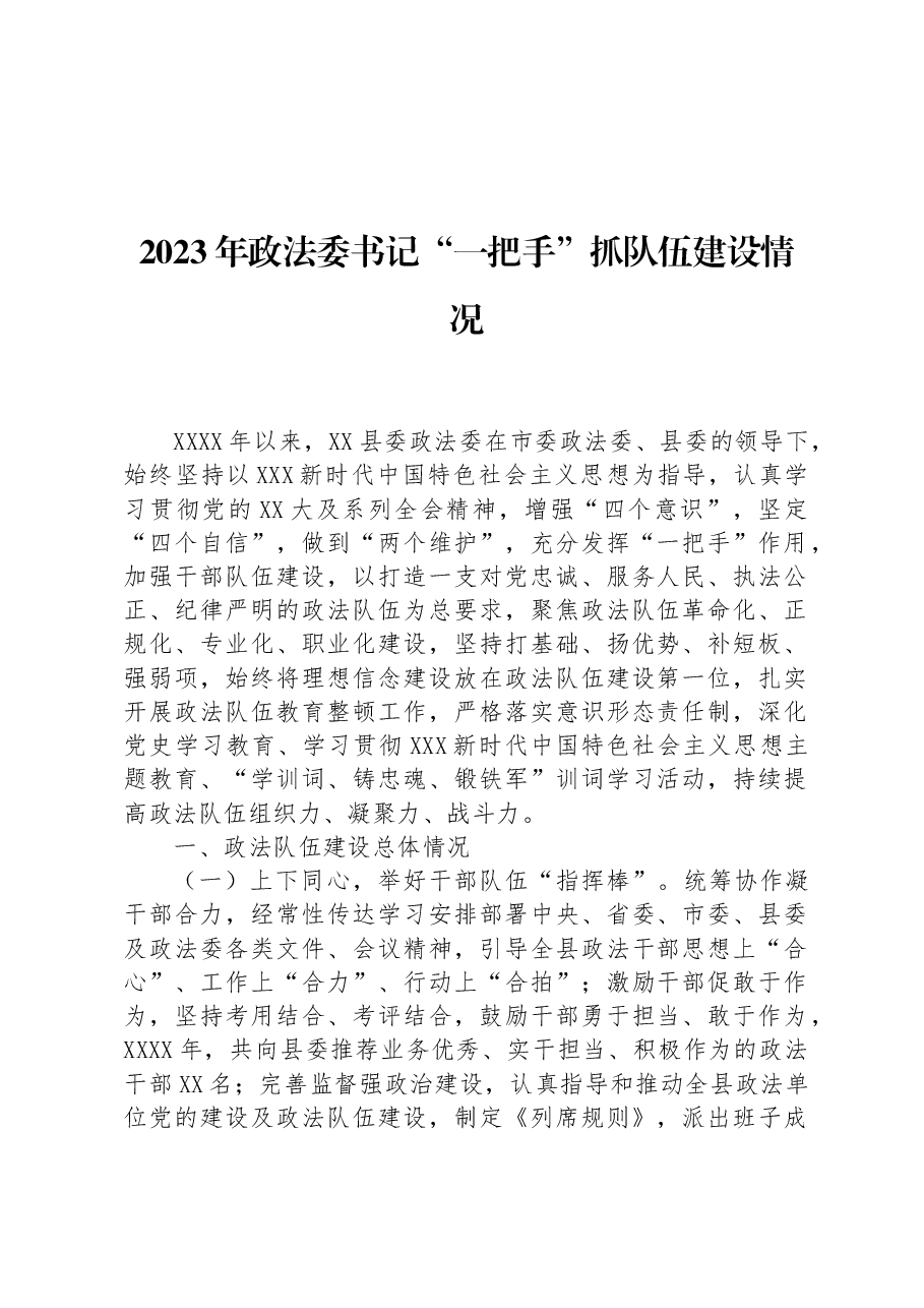 2023年政法委书记“一把手”抓队伍建设情况.docx,第1页预览