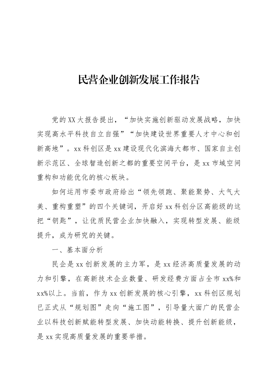 民营企业创新发展工作报告.docx,第1页预览