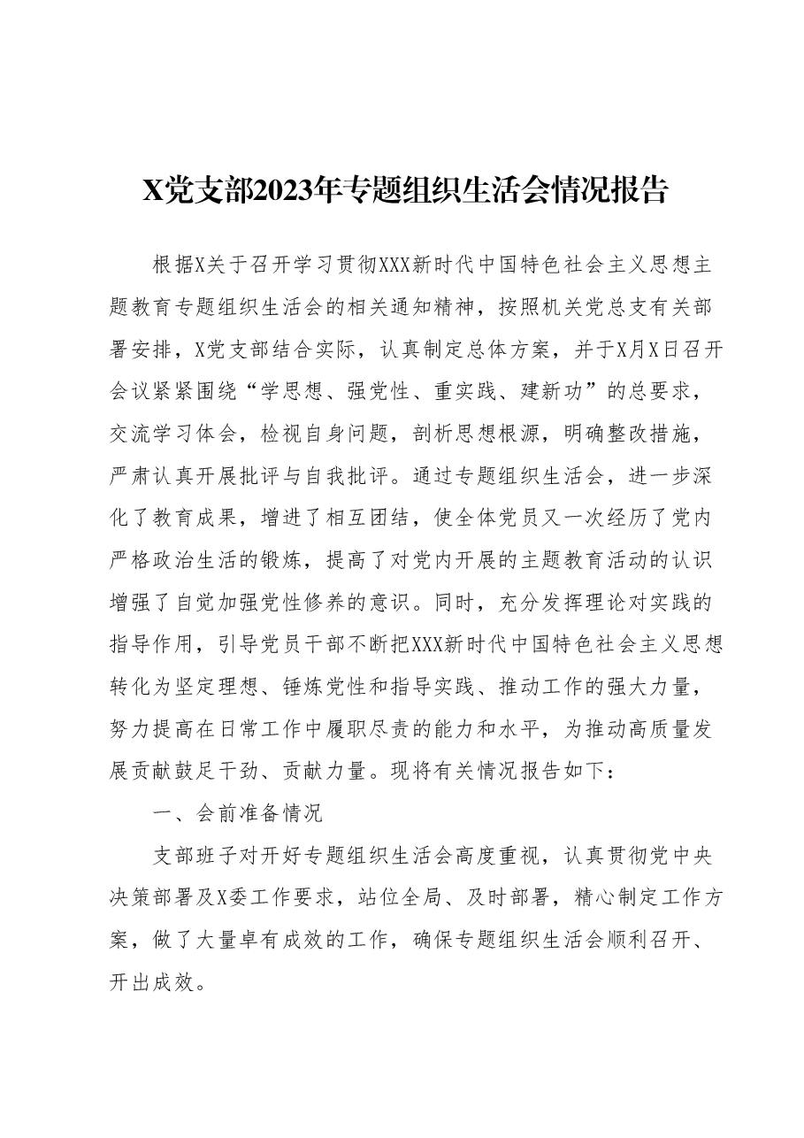 X党支部2023年专题组织生活会情况报告.docx，第1页预览