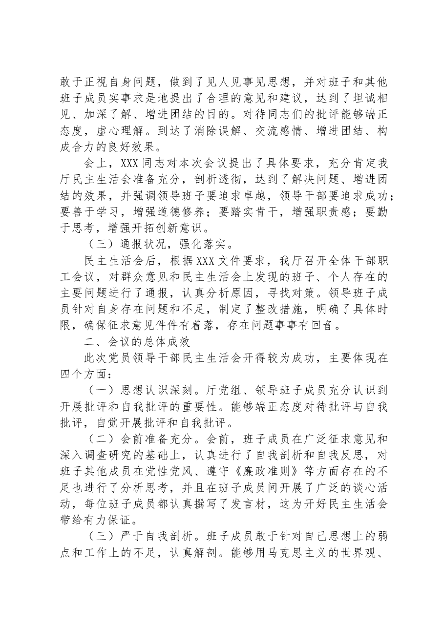 2023年度厅领导班子在民主生活会情况的报告.docx,第3页预览