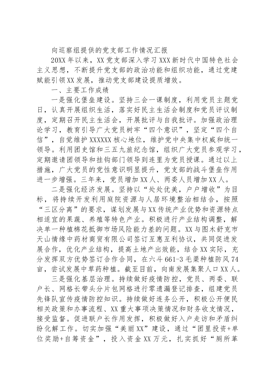 向巡察组提供的党支部工作情况汇报.docx,第1页预览