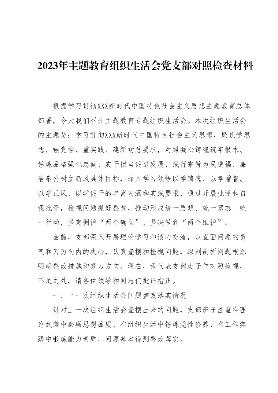 2023年主题教育组织生活会党支部对照检查材料.docx，第1页预览