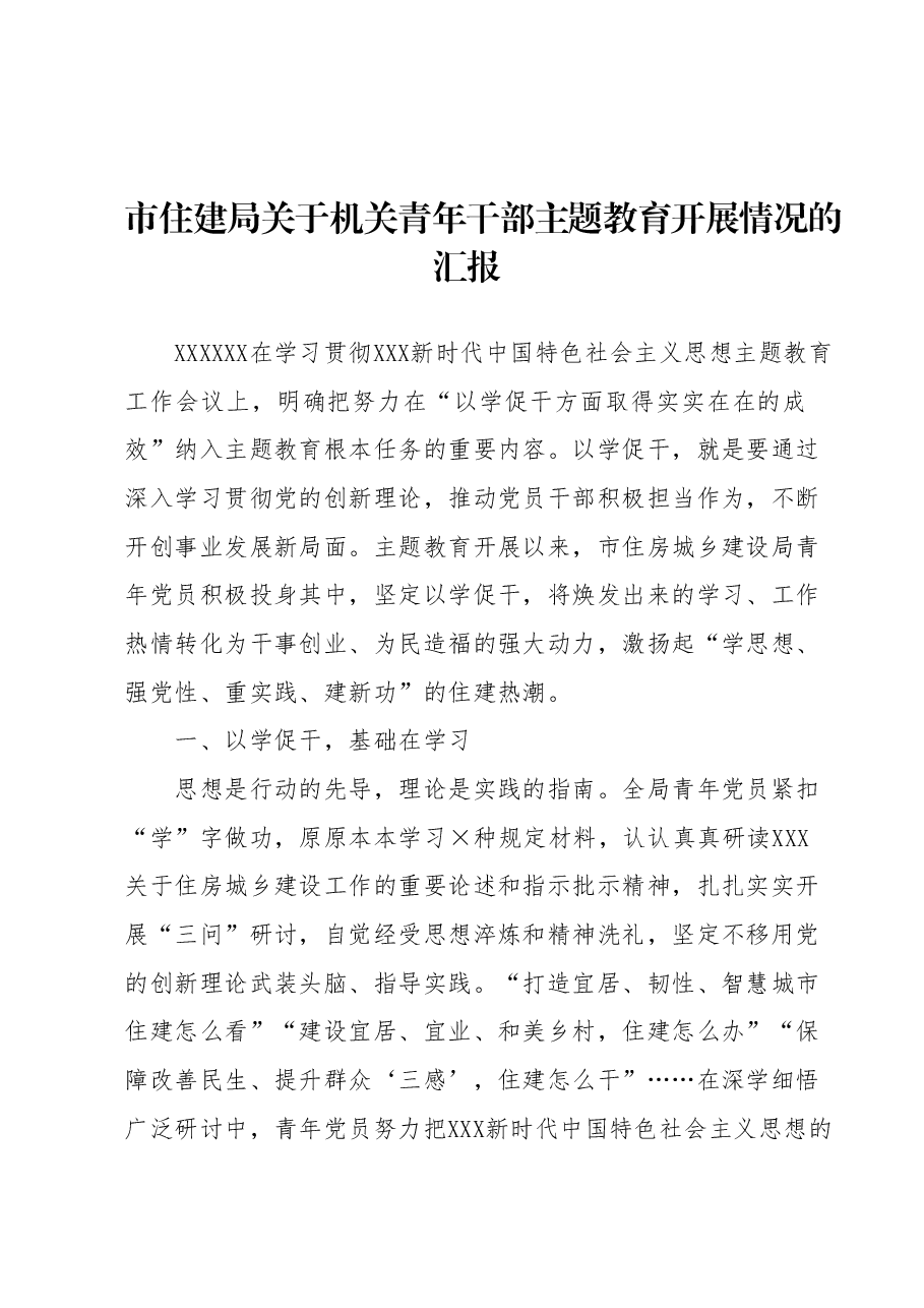 市住建局关于机关青年干部主题教育开展情况的汇报.docx,第1页预览