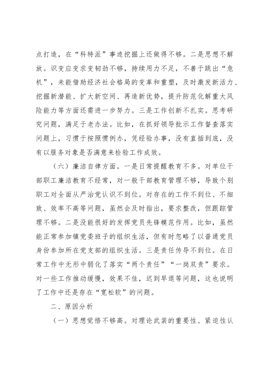 乡镇镇长主题教育民主生活会个人对照检查材料（素质能力、担当作为、检视剖析，发言提纲）.docx，第4页预览