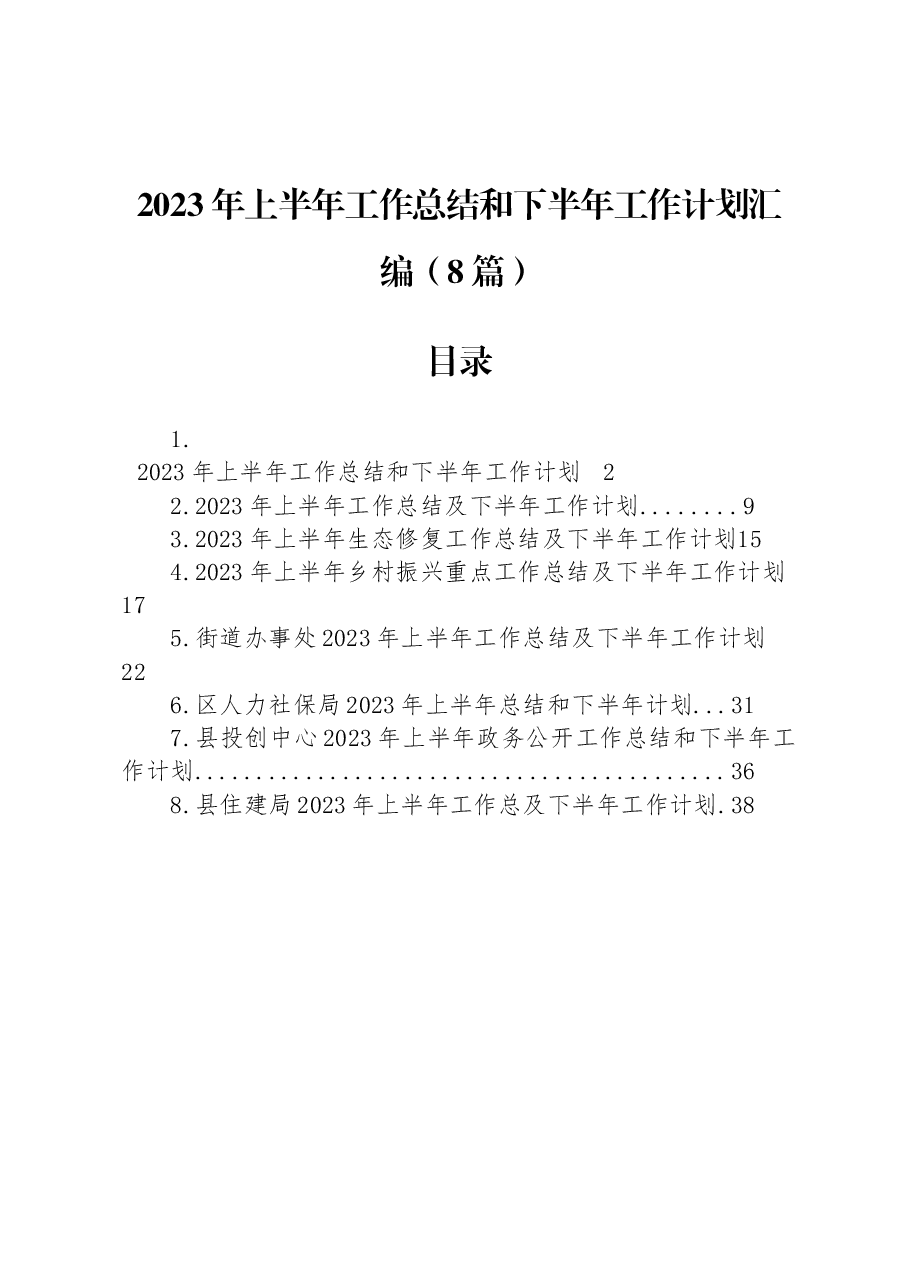 （8篇）2023年上半年工作总结和下半年工作计划.docx，第1页预览