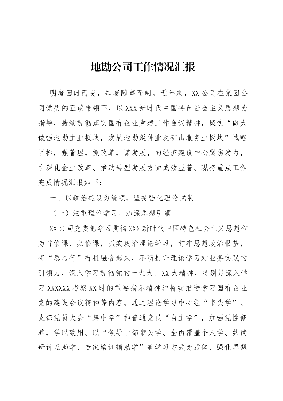 地勘公司工作情况汇报.docx,第1页预览