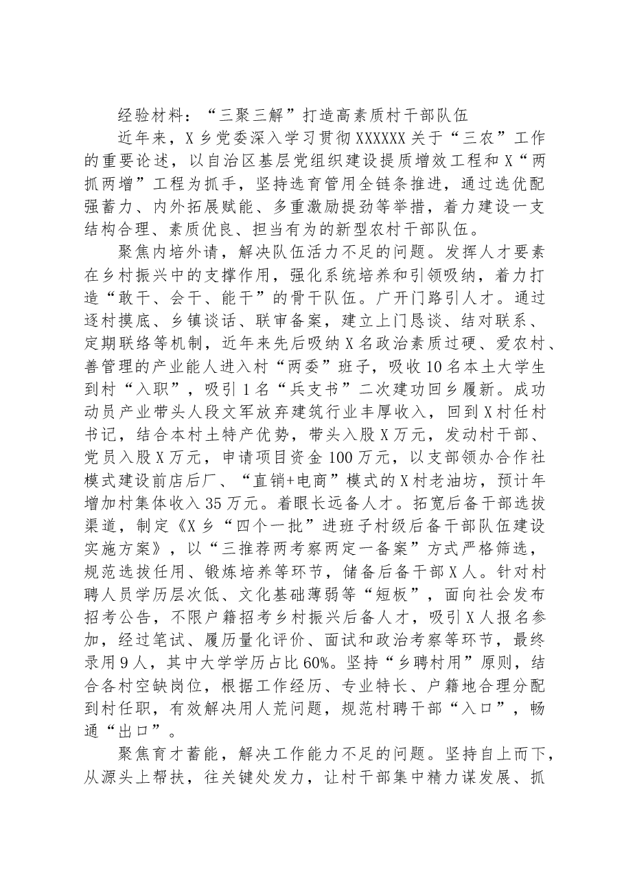 经验材料:“三聚三解”打造高素质村干部队伍.docx,第1页预览