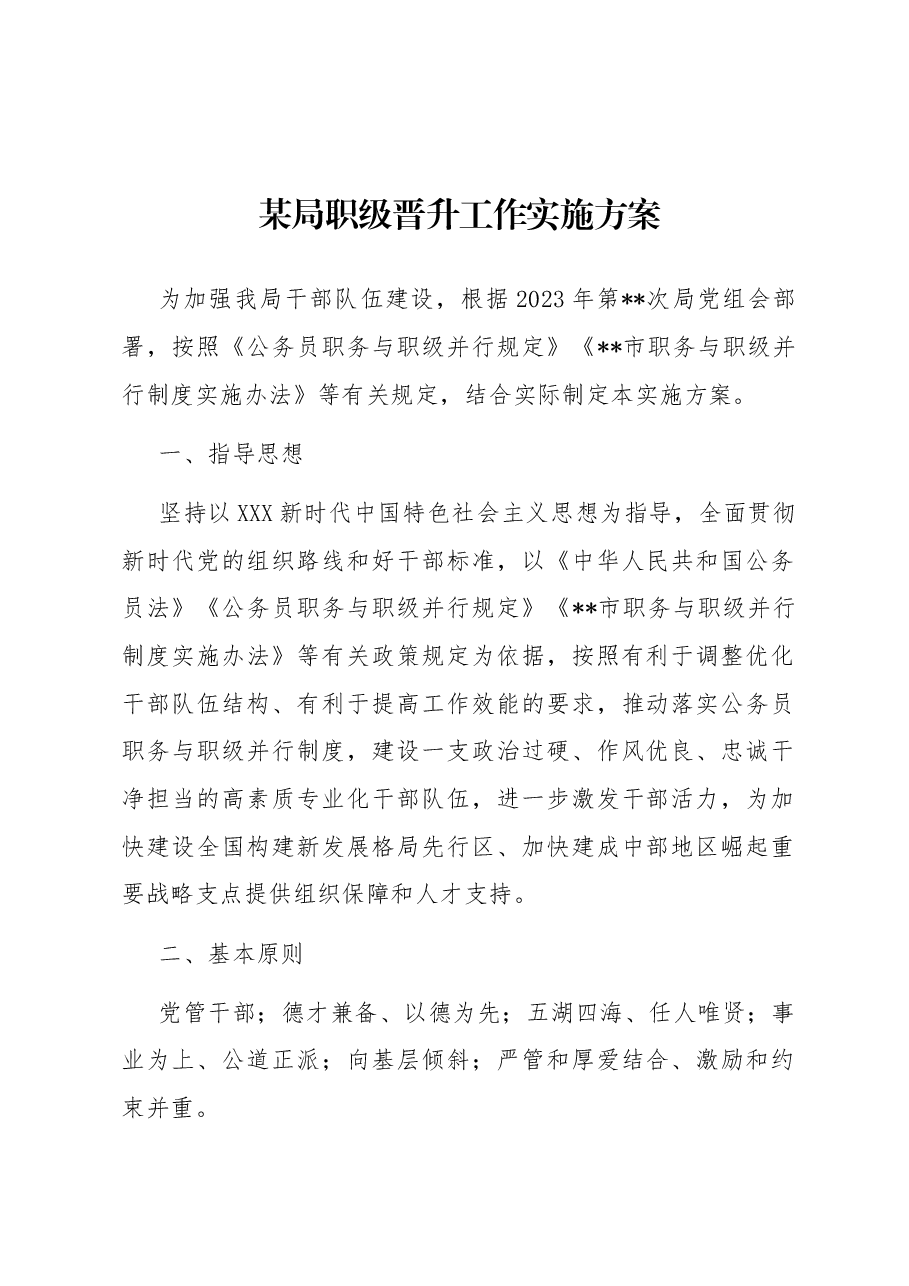 某局职级晋升工作实施方案.docx,第1页预览