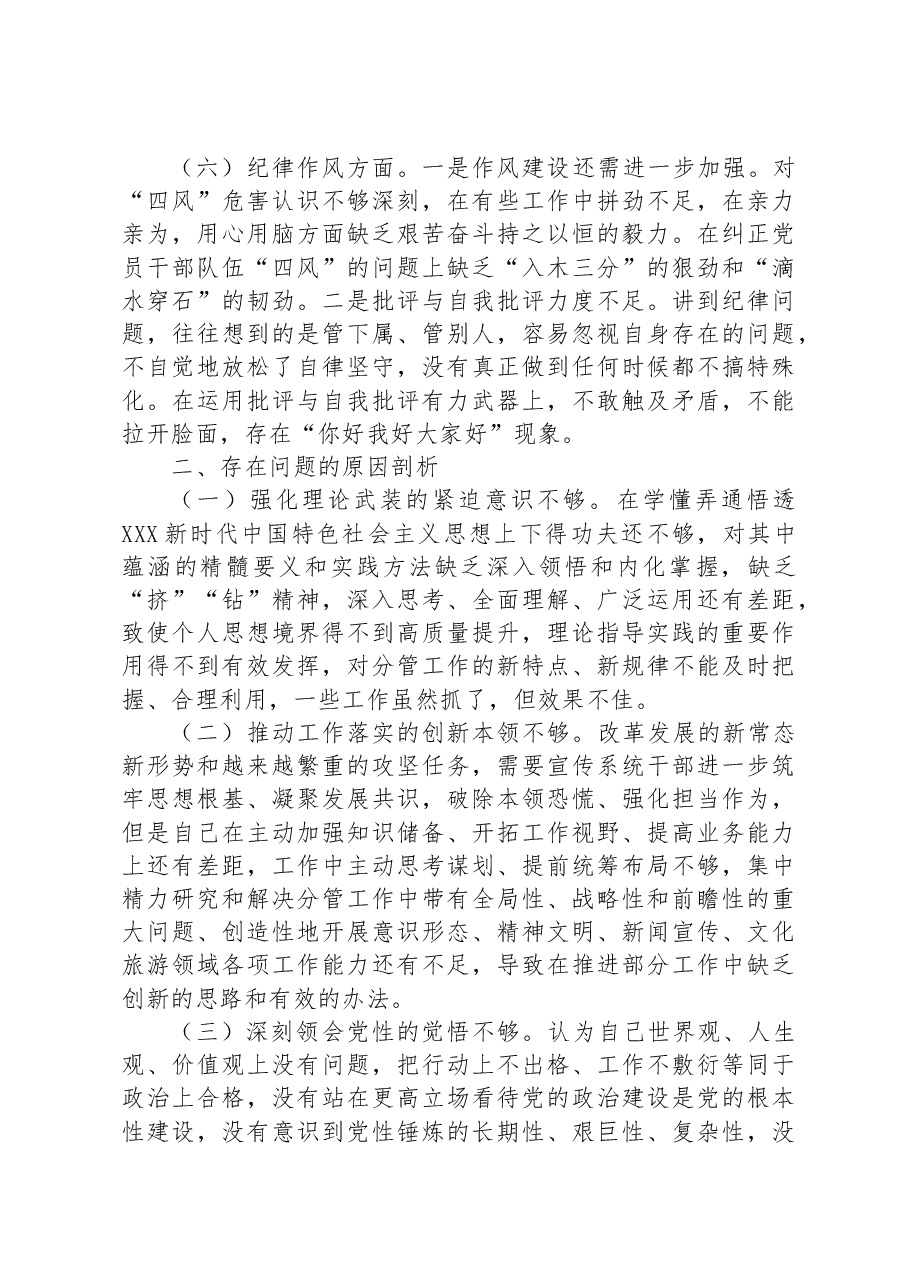 宣传部长主题教育专题组织生活会个人对照检查材料.docx,第3页预览