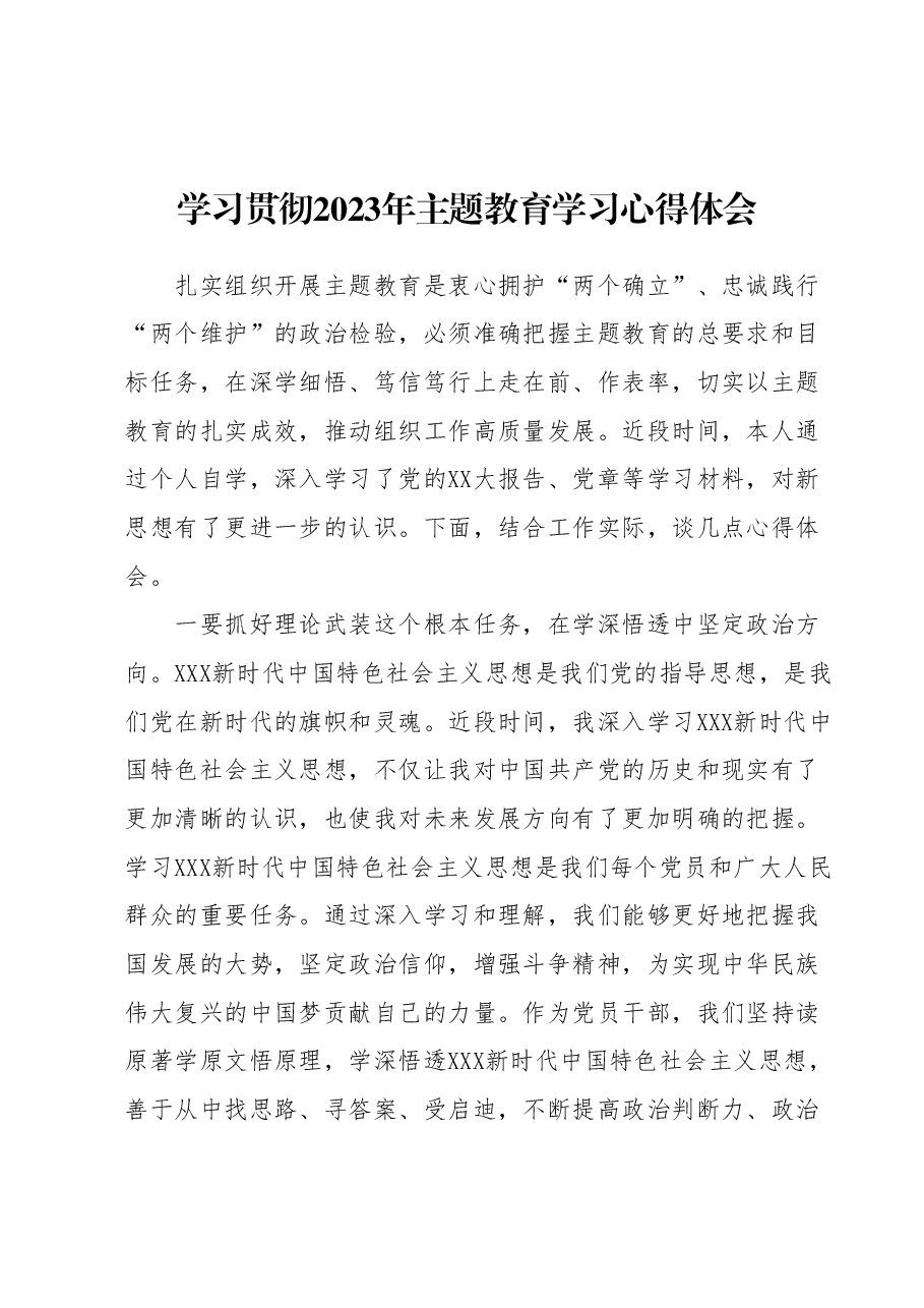 学习贯彻2023年主题教育学习心得体会.docx,第1页预览