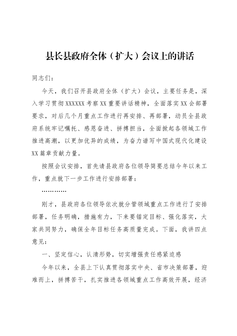 县长县政府全体(扩大)会议上的讲话.docx,第1页预览