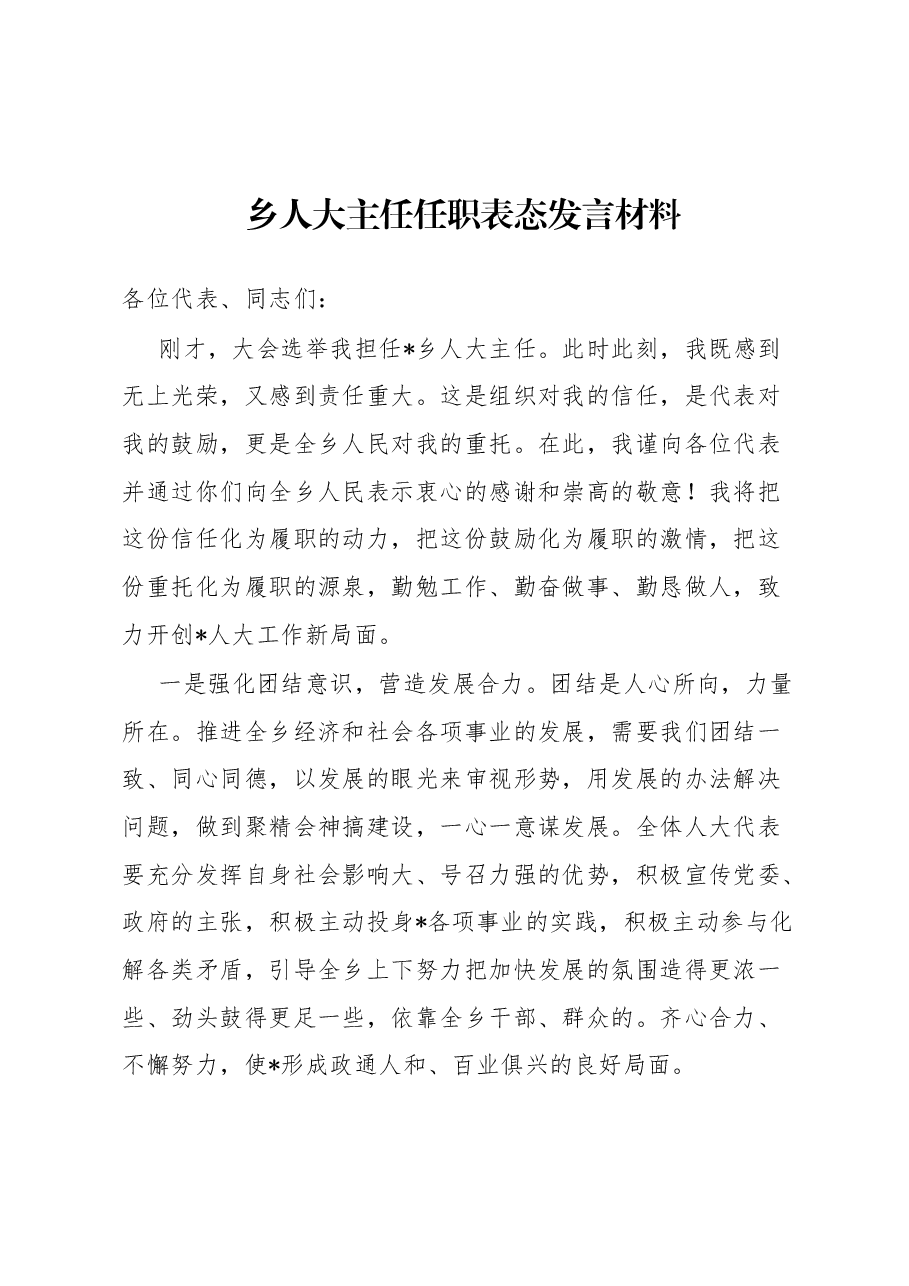 乡人大主任任职表态发言材料.docx,第1页预览