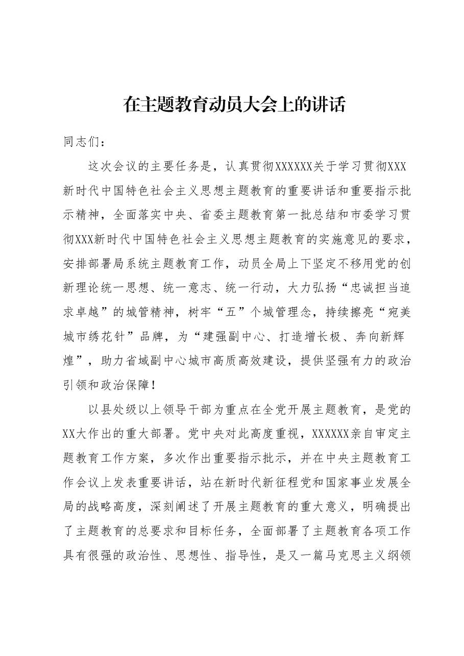 在主题教育动员大会上的讲话1.docx,第1页预览