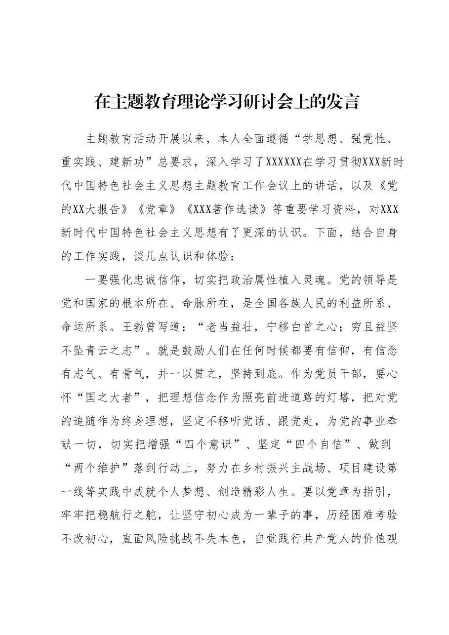 在主题教育理论学习研讨会上的发言.docx,第1页预览