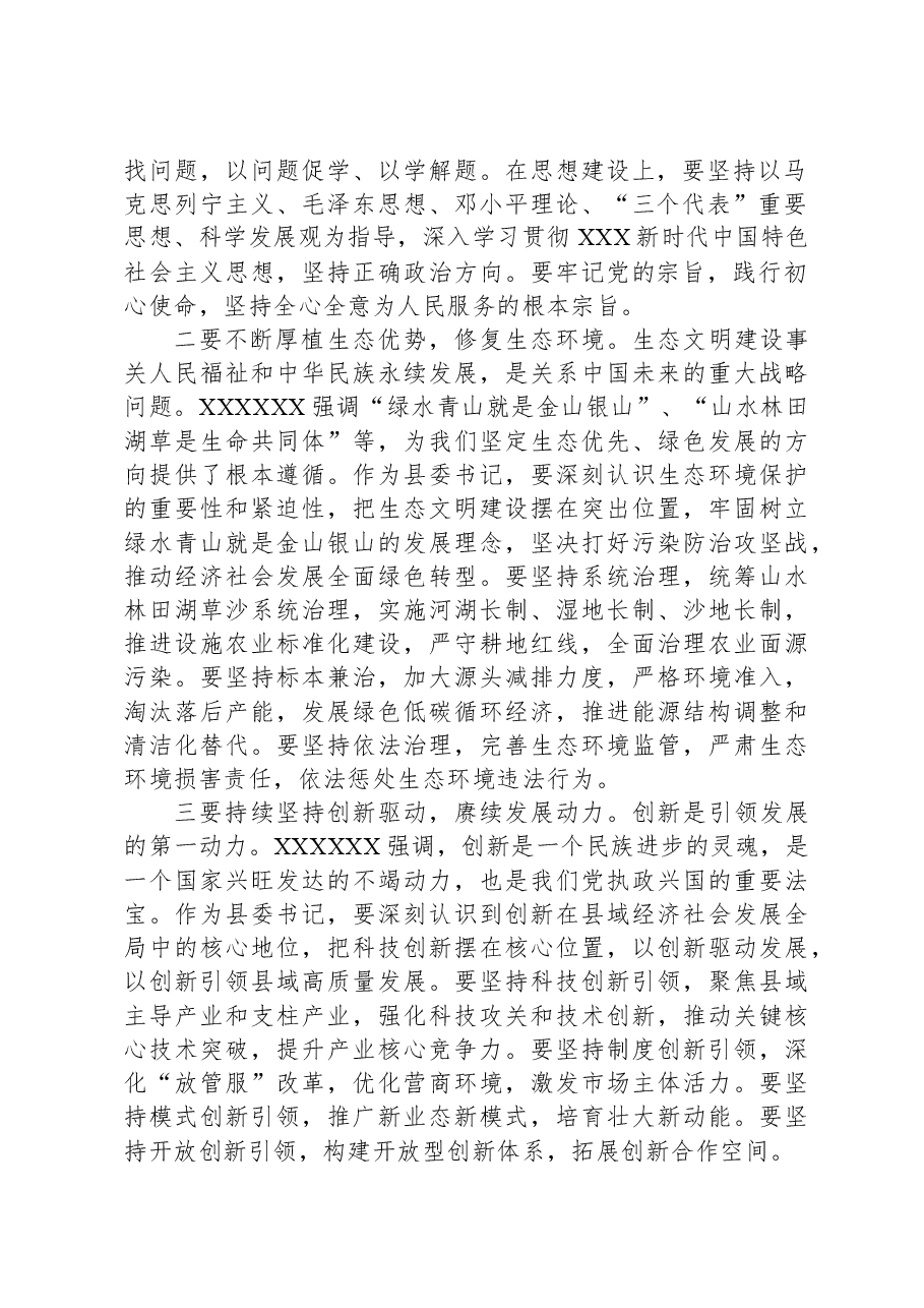 XX县委书记在学习贯彻2023年主题教育学习心得体会.docx,第2页预览