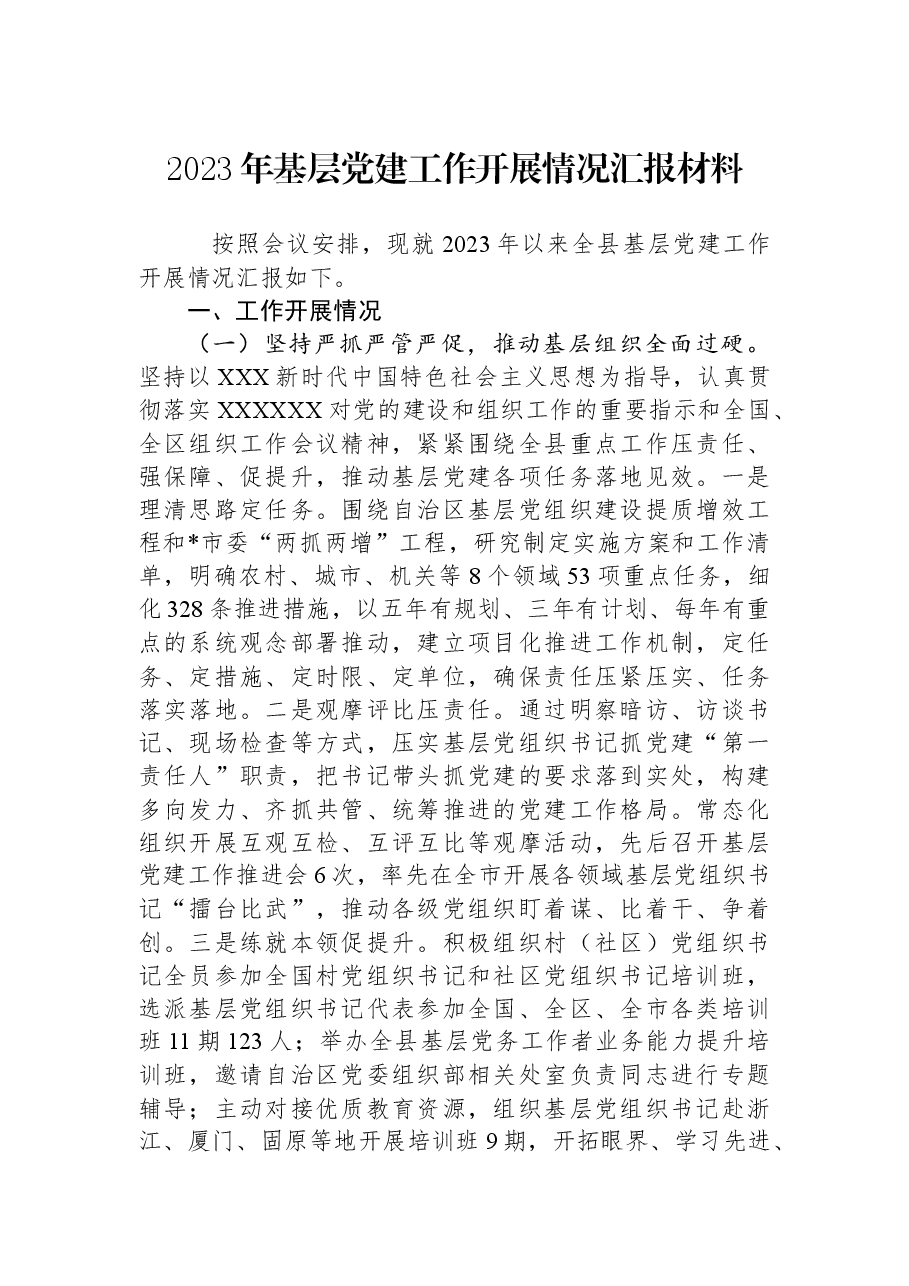 2023年基层党建工作开展情况汇报材料.docx,第1页预览