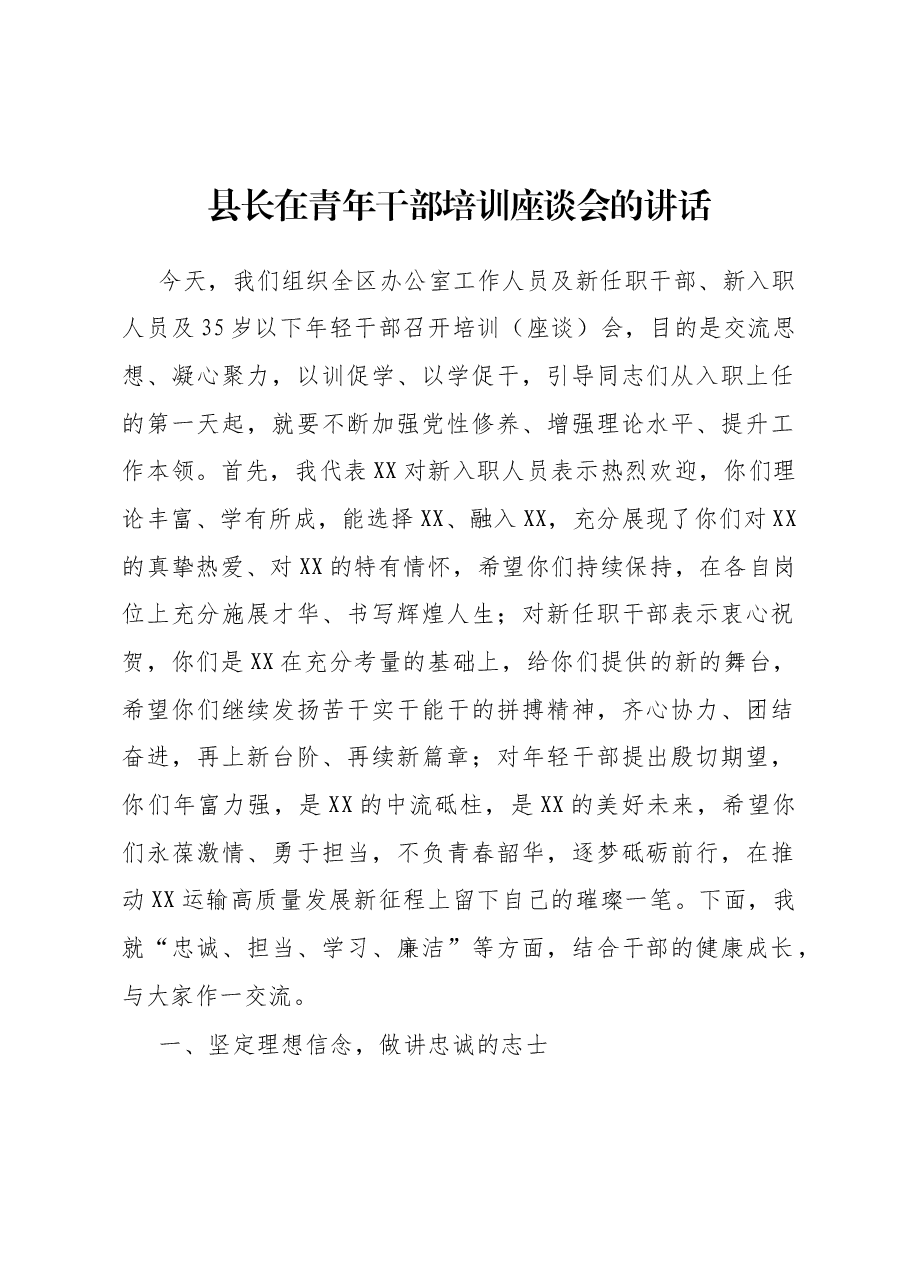 县长在青年干部培训座谈会的讲话.docx,第1页预览