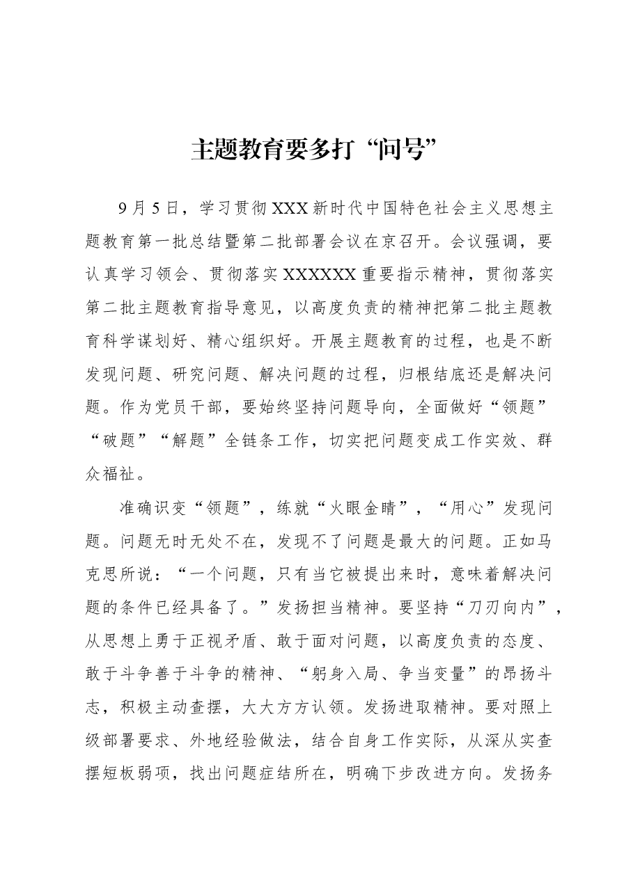 第二批主题教育学习心得:主题教育要多打“问号”.docx,第1页预览