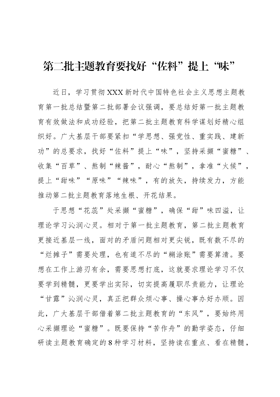 第二批主题教育学习心得：第二批主题教育要找好“佐料”提上“味”.docx，第1页预览