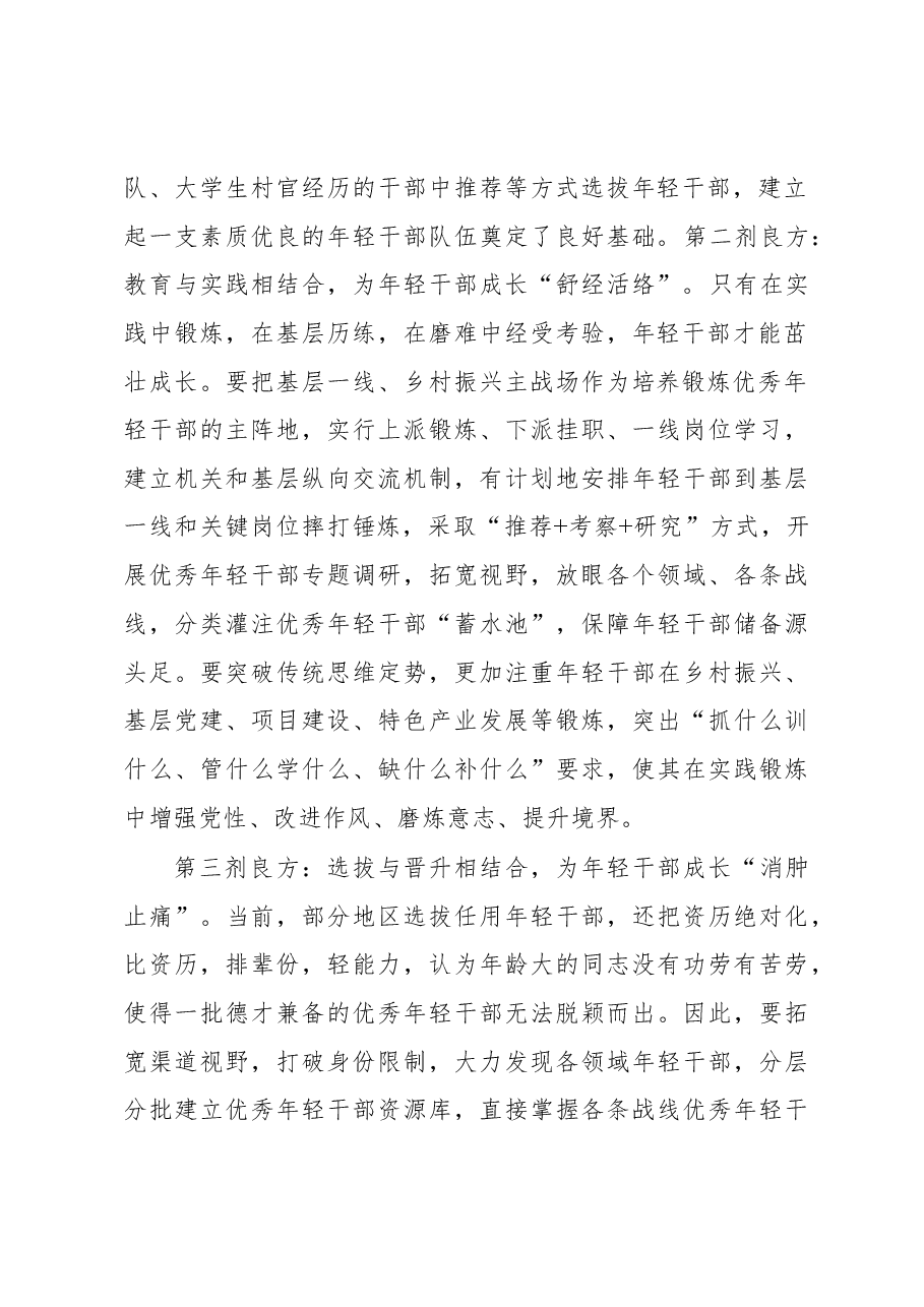 2023年基层组织工作心得:“三剂良方”为年轻干部成长“强基固本”.docx,第2页预览