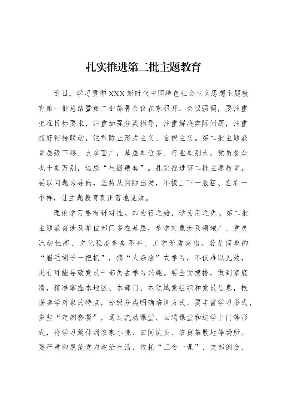 第二批主题教育学习心得:扎实推进第二批主题教育.docx,第1页预览
