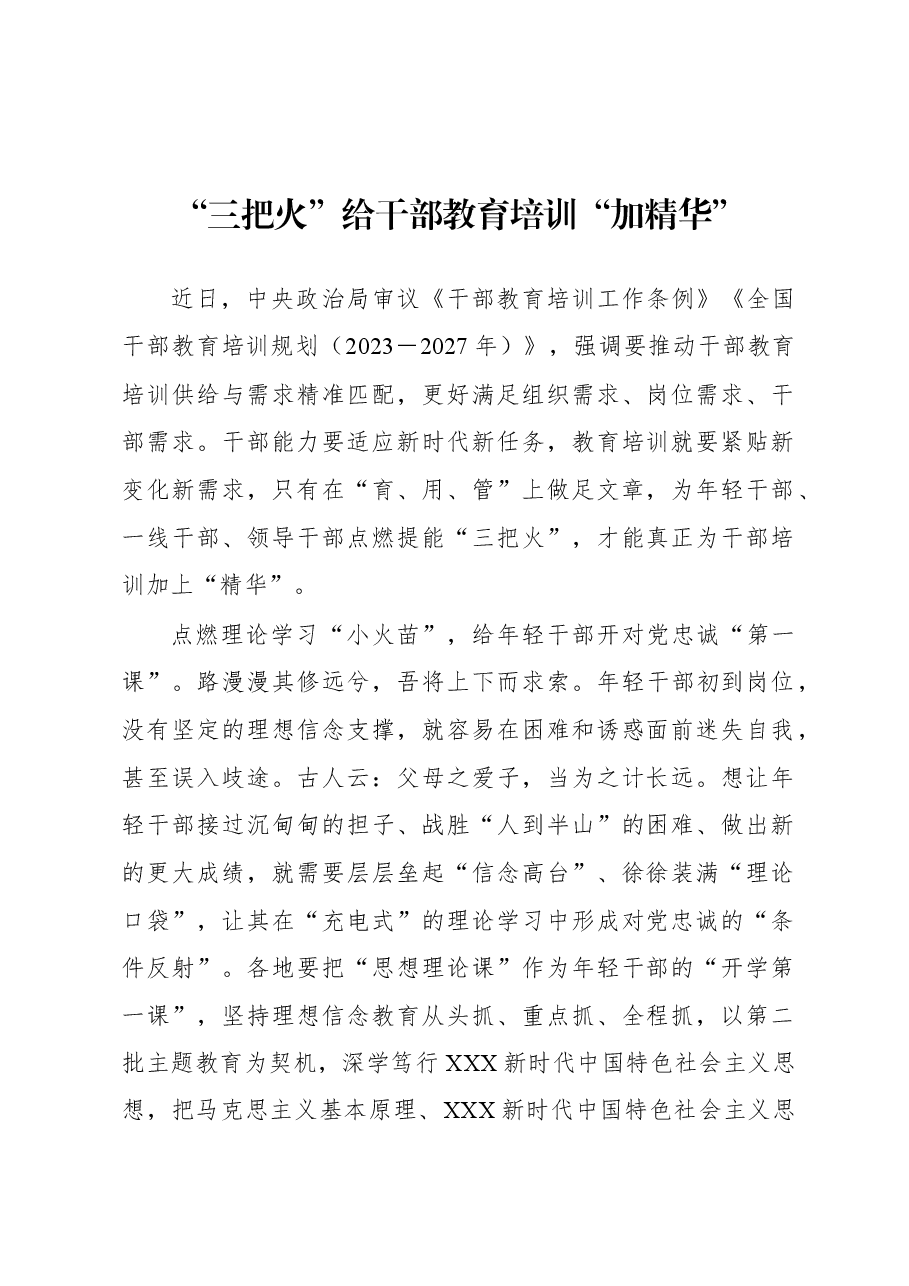 2023年基层组织工作心得:“三把火”给干部教育培训“加精华”.docx,第1页预览