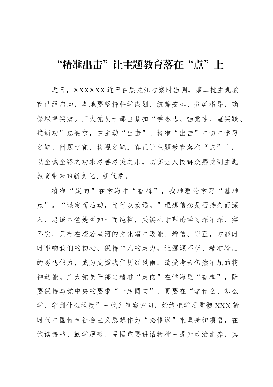 第二批主题教育学习心得:“精准出击”让主题教育落在“点”上.docx,第1页预览