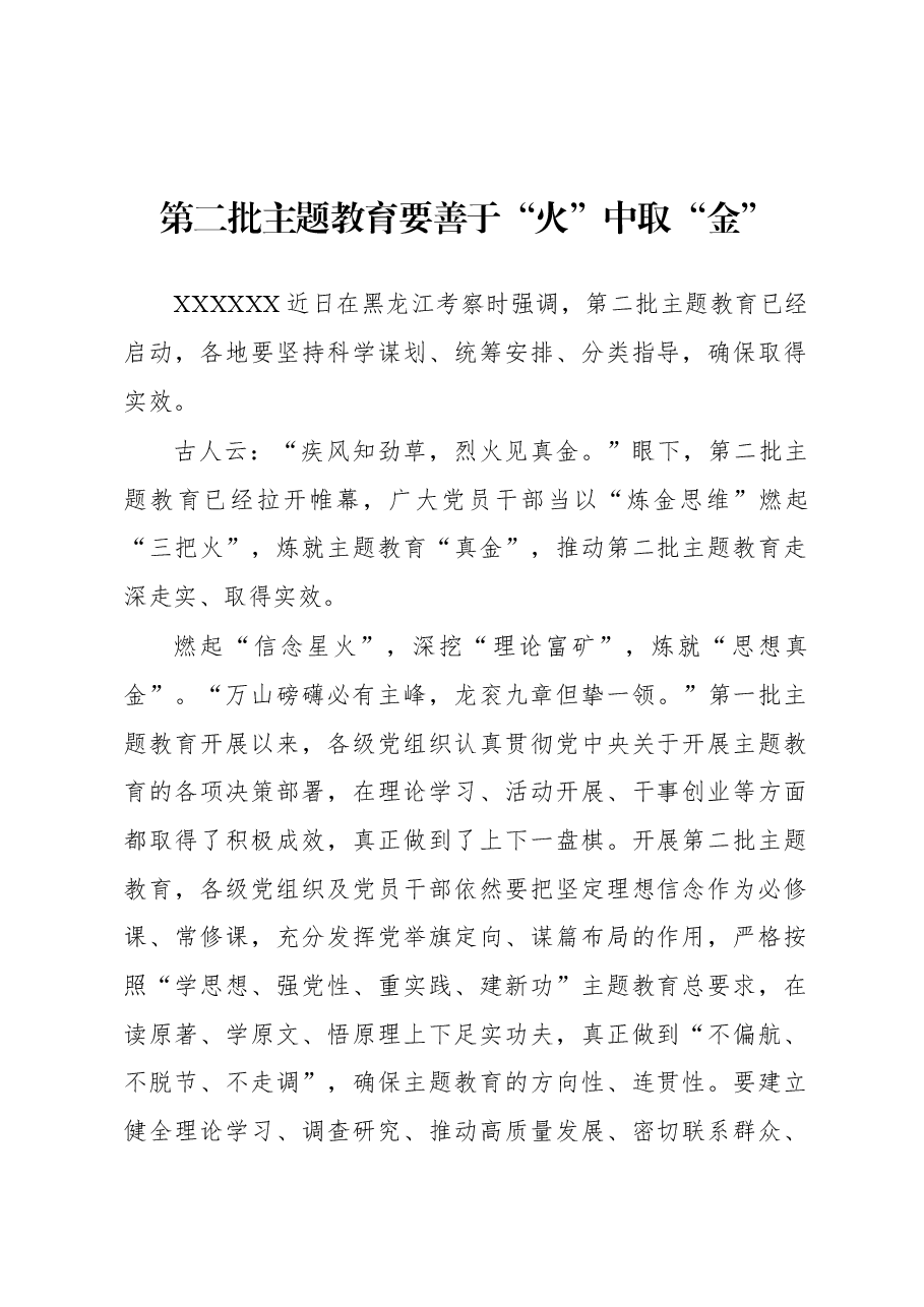 第二批主题教育学习心得:第二批主题教育要善于“火”中取“金”.docx,第1页预览