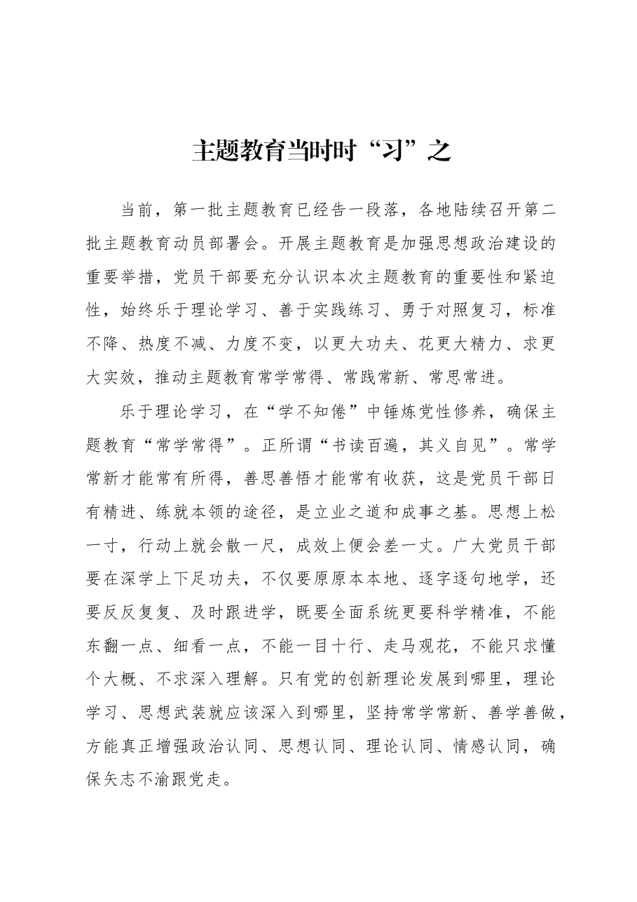 第二批主题教育学习心得：主题教育当时时“习”之.docx，第1页预览