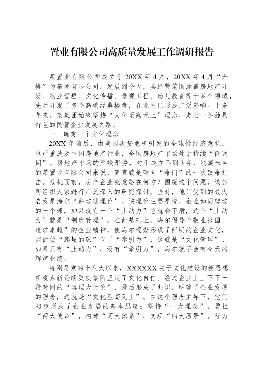 置业有限公司高质量发展工作调研报告.docx,第1页预览