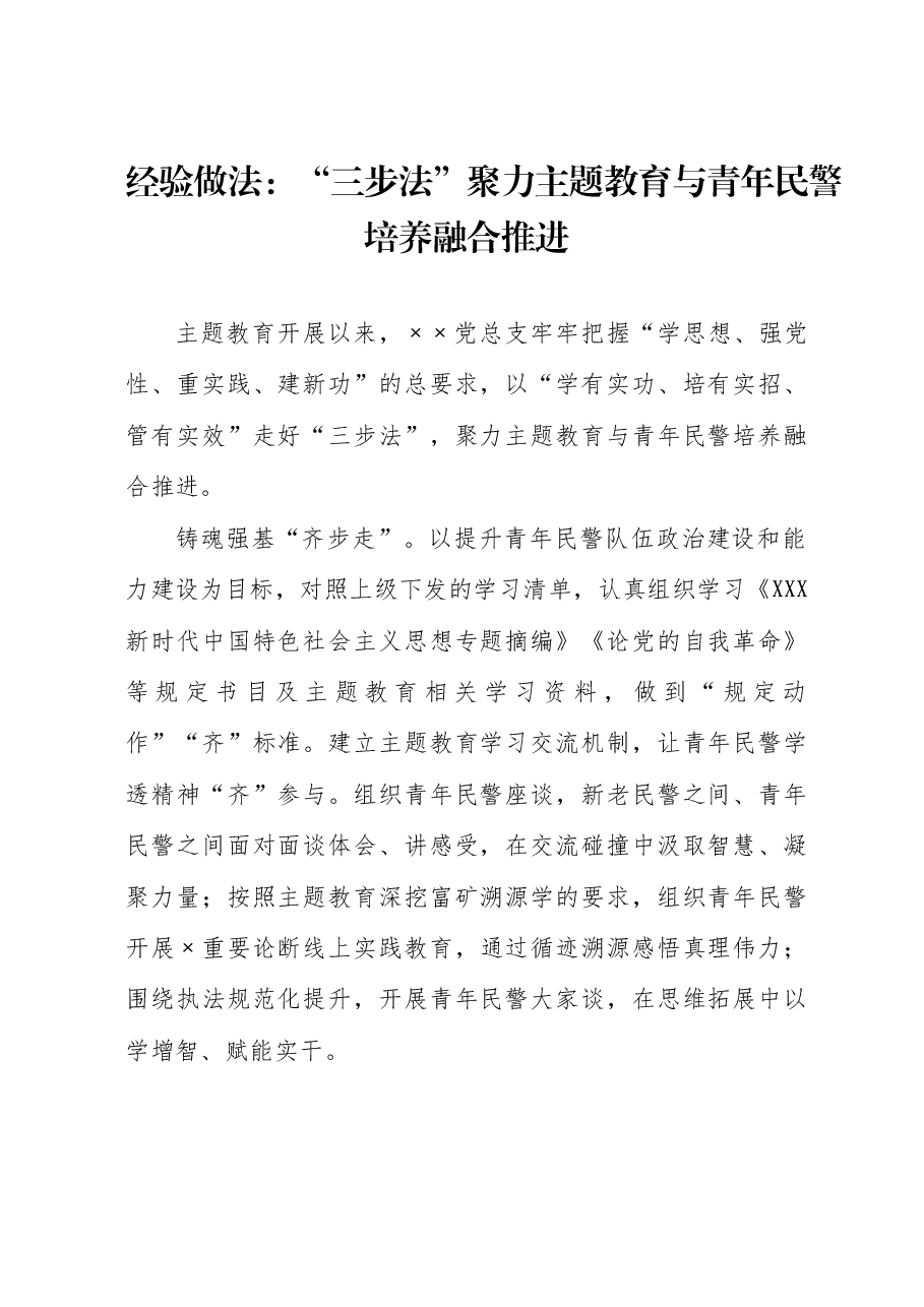 经验做法：“三步法”聚力主题教育与青年民警培养融合推进.docx，第1页预览