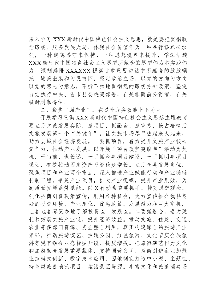 分管文旅副县长在县委理论学习中心组主题教育专题读书班上的研讨交流发言.docx,第2页预览