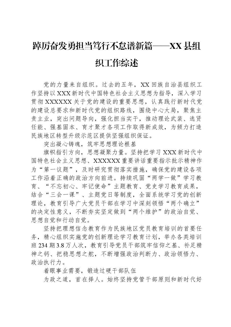 踔厉奋发勇担当+笃行不怠谱新篇——XX县组织工作综述.docx,第1页预览