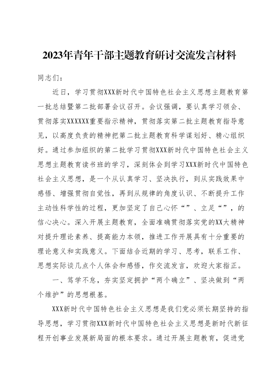 2023年青年干部主题教育研讨交流发言材料.docx,第1页预览