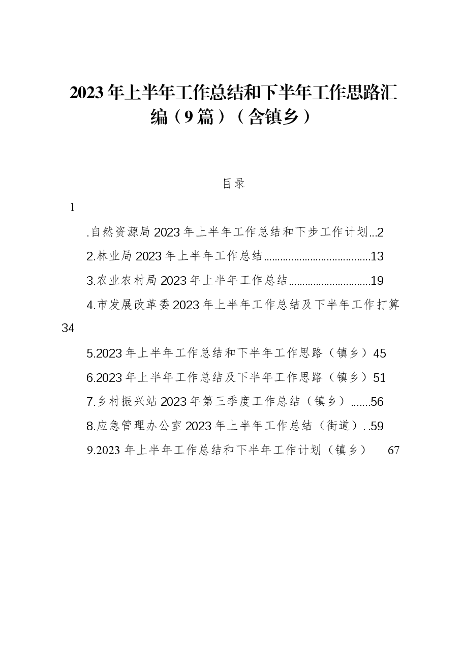 (9篇)2023年上半年工作总结和下半年工作思路汇编(含镇乡).docx,第1页预览